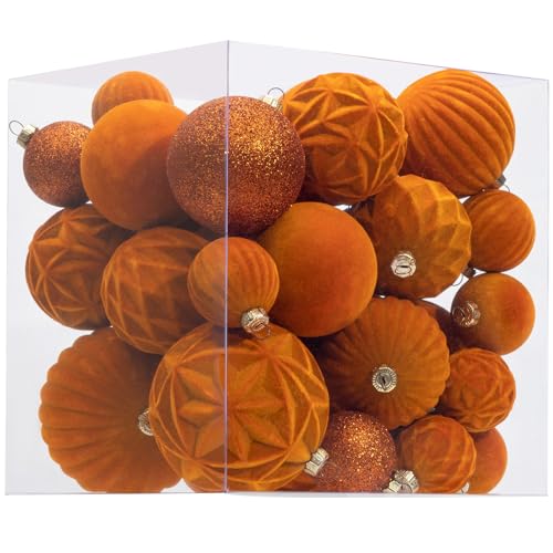 Velvet Christmas Ball Ornaments Orange Christmas Tree Decorations 36pcs Shatterproof Xmas Ornaments Set with 5 Styles in 3 Sizes(Small Medium Large)