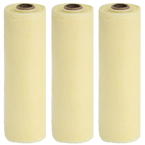 JStnana 3 Rolls Cream Poly Burlap Deco Mesh Ribbon for Wreath Crafts 10 Inch x 30FT Per Roll Decorative Mesh Ribbon Wrapping Ribbon Rolls for Christmas Tree Wedding Wreath DIY Crafts Making