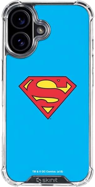 Skinit Clear Phone Case Compatible with iPhone 16 - Officially Licensed DC Comics Superman Logo Background Pattern Design