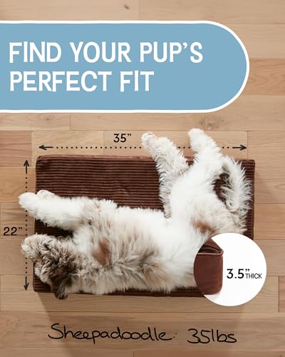 OhGeni 35 Inch Orthopedic Waterproof & Machine Washable Dog Bed with Egg Crate Foam Support, Non-Slip Bottom and Removable Pet Bed Cover for Extra Large, Large, Medium, Small Dogs (Brown)