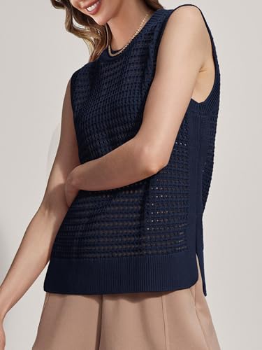 Image of SuperPrity Women's Sweater Vest Sleeveless Crochet Sheer Knit Sweater Tank Casual See Through Crewneck Sweater