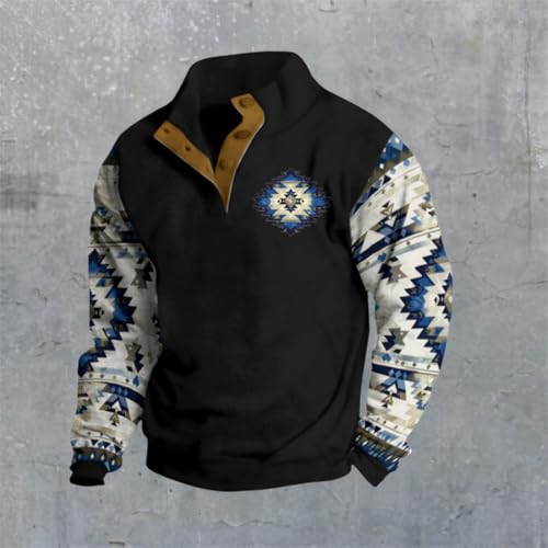 LOAIHA Aztec Jacket Men Ethnic Print Cowboy Hoodies Long Sleeve Stand Collar Western Shirts Button Down Graphic Pullover2