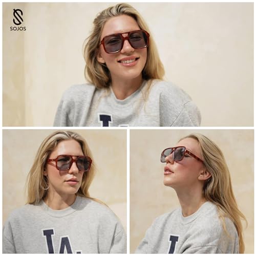 SOJOS Retro Aviator Sunglasses For Women Men Square Womens Square Sun Glasses SJ23552