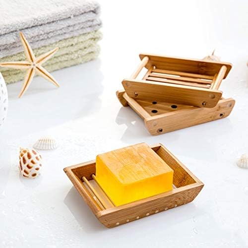 Kaxich 2 Pack Bamboo Wooden Soap Dish Drainer Shower Soap Storage Holder Saver Soap Tray Plate for Bathroom Shower Vanities Kitchen Sink