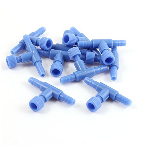 XMHF 10 Pcs Blue Plastic T Shaped Aquarium 2 Way Air Pump Control Valves for Fish Tank