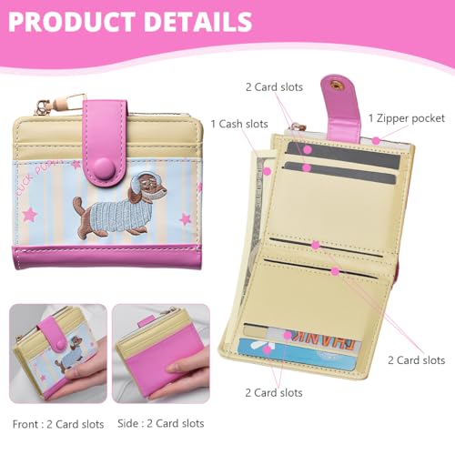 Image of PALAY Kawaii Girls Card Holder Wallet Card Bag Cash Coin Purse Multi Layer Zipper Wallet Purse Embroidered Cartoon Dachshund PU Coin Purse Gift for Girls, 10.5x8.5x2cm