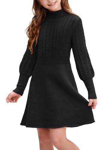 Robe pull hiver fille col roulé chaud tricot torsadé
