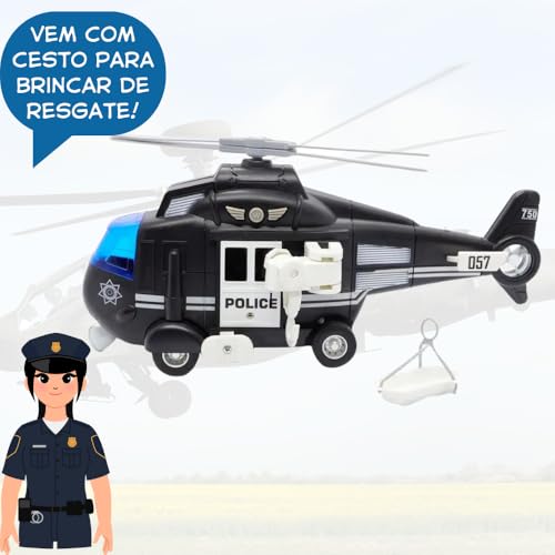 Brinquedo Helicoptero de Policia Resgate Luz e Som Divertido (Preto)