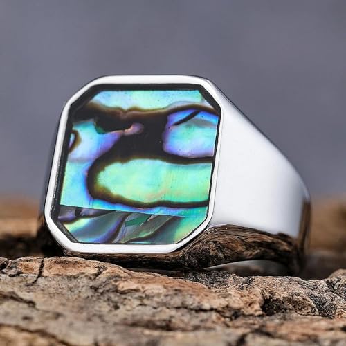 Anillo unisex de acero inoxidable colorido con diseño de concha natural 4