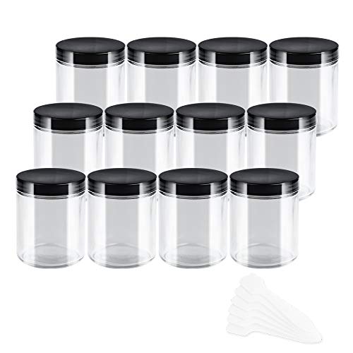 Empty Cosmetic Jars with Black Lids 8 oz,12 Pack Round Glass Jars Clear Storage Jars Containers Perfect for Kitchen,Cosmetic,Lotion,Personal Care Products and More