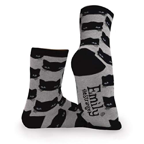 Emily the Strange Women's Cute Fun Edgy Black Cat Skull Crew Socks - 3 Pair3