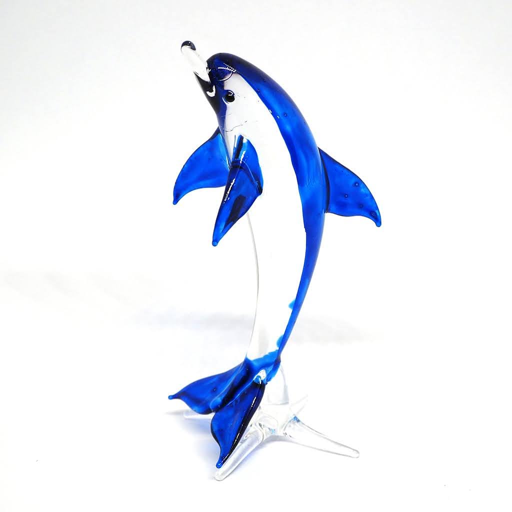 ZOOCRAFTHandcrafted Glass Sculpture - Elegant Dolphin Ornament with Ocean Décor, Standing Collectible Figurine.