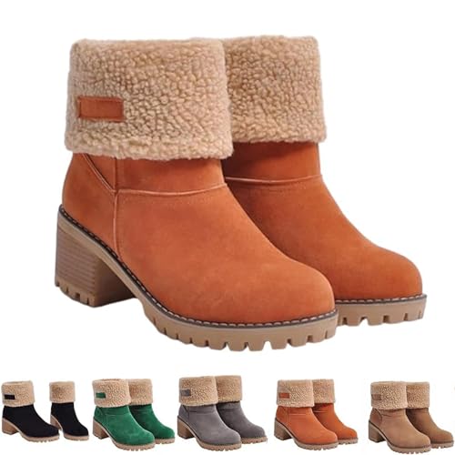 Outfany Boots, Outfany Seniors' Chunky Heel Winter Boots Comfortable Slip on Mid Chunky Heel Suede Vintage Ankle Boots