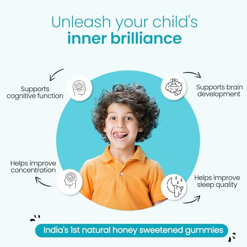 Image of Zingavita DHA Brain Gummies with Honey for Kids (2+ years), Power of KSM-66 Ashwagandha Extracts for Enhanced Brain Health,100% Veg, No Added Sugar, Pack of 2 | 30 Gummies (Strawberry?Lemon)