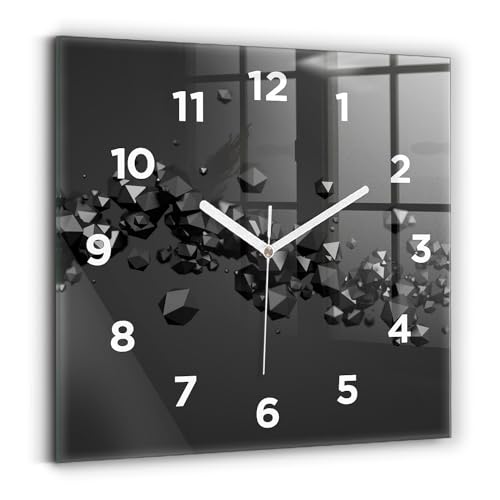 Horloge de qualité supérieure Wallfluent 30x30 cm au design abstraction noire - 2