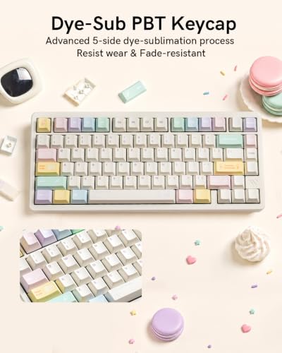 Image of Cute Ice Cream PBT Keycap Set, Cherry Profile, Dye-Sub, 143 Keys, Macaron Pastel Keycap for MX Switches Mechanical Keyboard, Compatible with 60%, 65%, 75%, 96%, Full-Sized Layout