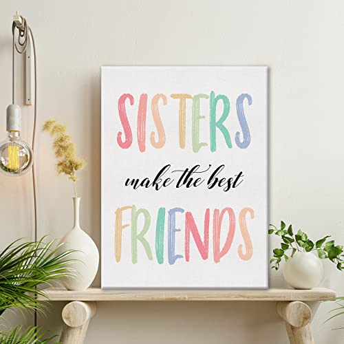 Moiol Sisters Make The Best Friends Canvas Wall Art, Sister Quote Print Framed Poster 12 X 15 Inch Colorful Painting Decoration For Home Girls Room Nursery #TOP2