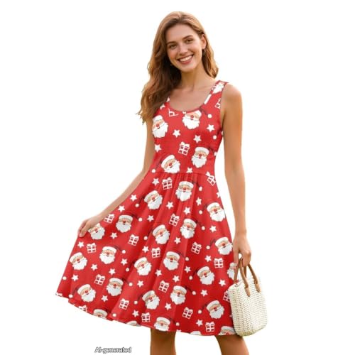 Image of Women Stylish Tank Dresses Sleeveless Round Neck Midi Casual Dress with Pocket for Summer