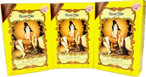 Golden Blonde Henna Hair Dye Henne Color Powder 3 x 100g with Fenny's Creations Shower Cap