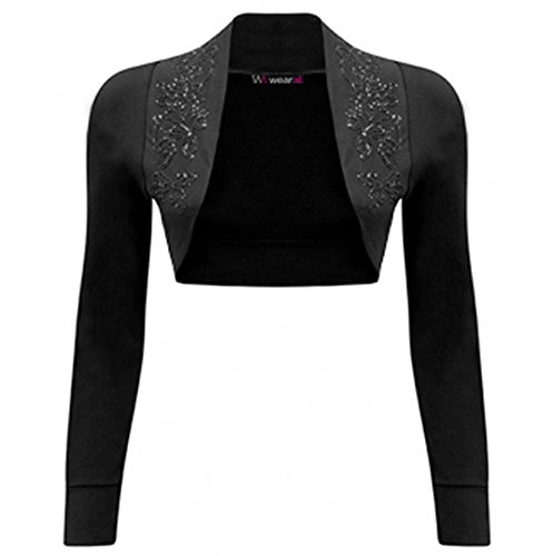 Preisvergleich Produktbild WearAll - Neu Damen Langarm Achselzucken Bolero Top - Schwarz - 38-40