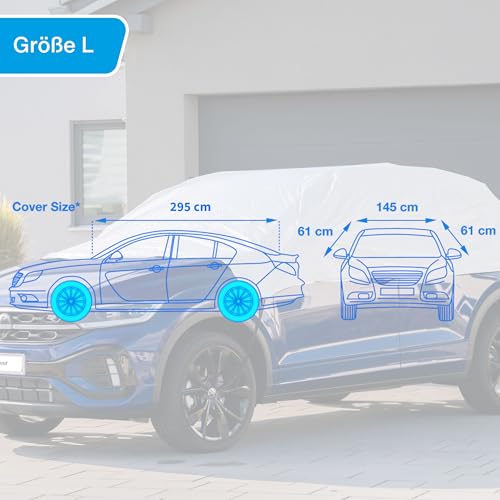 cartrend Auto Halbgarage Reflex L, schnelle Montage durch elastische Bänder, Winter- und sommerfest, Wasserabweisende Oberfläche, UV-beständiges Polyester, waschbare Abdeckplane, Größe L