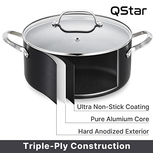 Qstar 4.94 Qt. Hard-Anodized Aluminum Non-Stick Stock Pot Casserole With Lid And Stainless Steel Handle #TOP6