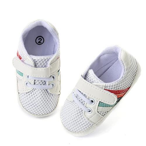 Image of Clowora Baby Boys Girls Shoes Non-Slip Rubber Sole Sneakers Infant First Walking Toddler Crib Shoes Newborn Loafers Flats. (21 /White panel, Infant, 0 Months, Age Range, US Footwear Size System, 6 Months, Medium)