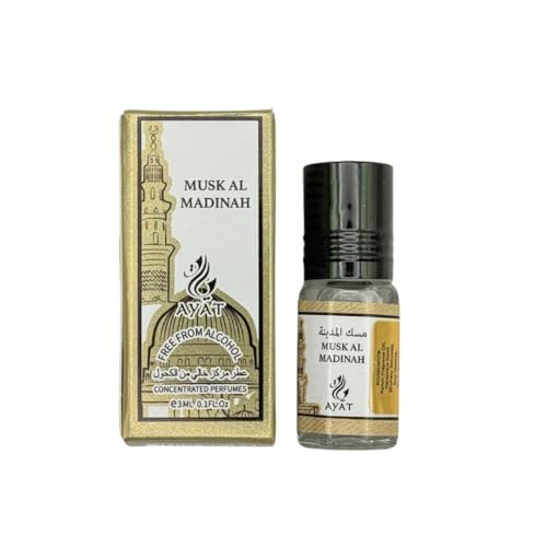 Musc Ayat Perfumes Musk Al Madinah, Parfum Oriental sans Alcool, Huile Parfumée Roll-On, Musqué Blanc avec Agrumes et Vanille, Unisexe, 3 ml