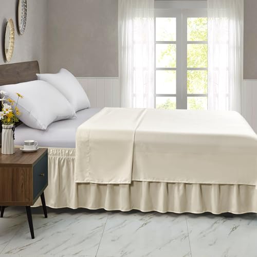 FreshCulture King Bed Skirt, Dust Ruffle for King Size Bed, Easy Fit with 15-Inch Tailored Drop, Elastic Wrap Around Bed Skirt King Size, Hotel Quality Bed Skirts for Adjustable Bed (Cream) - Thumbnail 7
