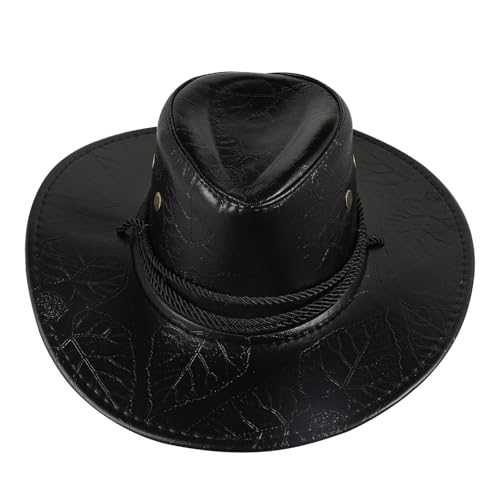 Chapeau western en cuir respirant avec visière solaire ajustable pour homme actif