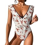 Lobster Seamless One Piece Swimsuit Women's Ruffled One Piece Swimsuit V Neck M