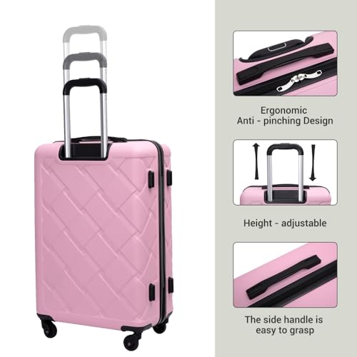 PINK 8-Piece ABS Hardshell Luggage Set with Spinner Wheels Lightweight Durable Suitcase 20/24/28 Inch + Handbag & Storage Bags (Pink + Polypropylene)2