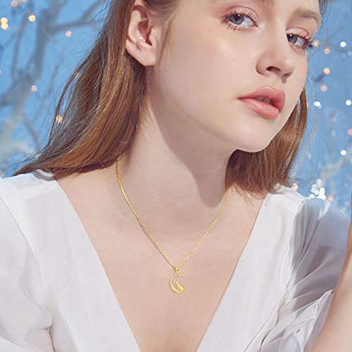 14k Gold Cat and Moon Pendant Necklace for Women, Real 14 Karat Gold Jewelry for Wife/Girlfriend, Birthday Gifts for Her, 16-18 Inch2