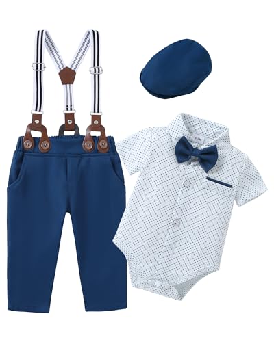 ZOEREA Baby Boy Suit Gentleman Outfit Clothes Infant Tuxedo Short Sleeve Dress Shirt+Suspender Pants+Bowtie+Hat 0-18M