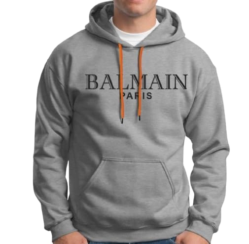 Balmain Men Printed Full Sleeve Fleece Hooded Sweatshirt, Casual Grey Sweatshirt, Hoodie with Kangaroo Pockets (Pack of 1)-picture-32