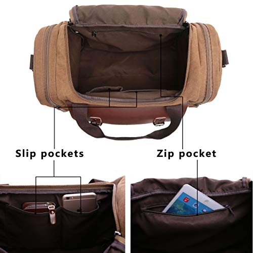 CrossLandy Canvas Gym Bag for Men Women Leather Overnight Bag Travel Carry on Duffel Sports Weekend Tote Bags