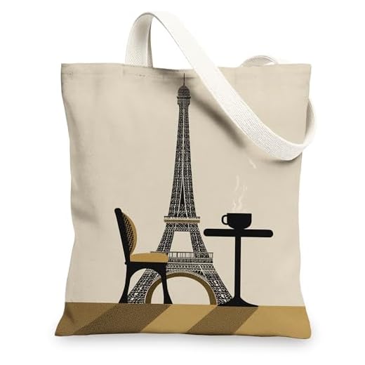 Paris Tower - Bolsas de lona reutilizables con diseño artístico parisino, elegantes, minimalistas, ligeras, lavables, Beige, 13x15 Inch