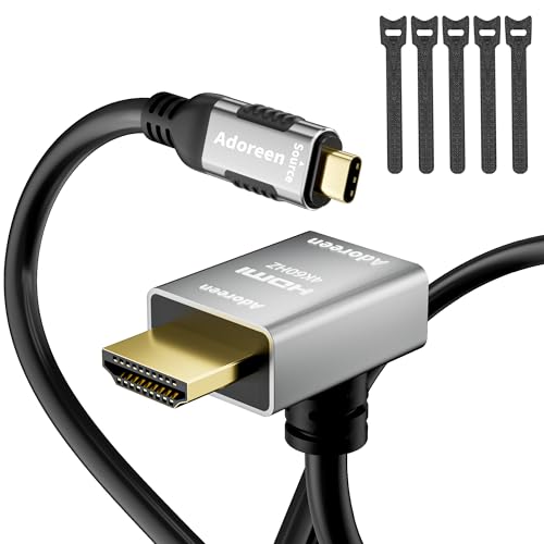 Adoreen 4K@60Hz 2K USB C to Downward 90 Degree Angled HDMI Cable 3 Ft, Slim Thin HDR Type C 3.1 to HDMI 2.0 Adapter Cord Thunderbolt 3/4 for MacBook, iPhone 16/15, iPad, Galaxy,Surface,TV Monitor+Ties