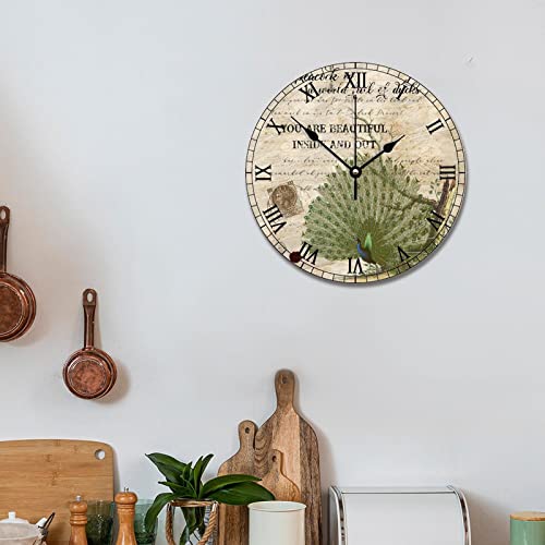 Horloge murale plumes de paon 30,5 cm au style ethnique chic - 5