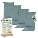 Pillows24   Hochlehner Auflagen 4er Set   120x50cm – 8cm Dick   Premium Material 200gsm, UV  & Wasserabweisend | Sitzauflagen Hochlehner | Gartenstuhlauflagen für Gartenmöbel | Türkis