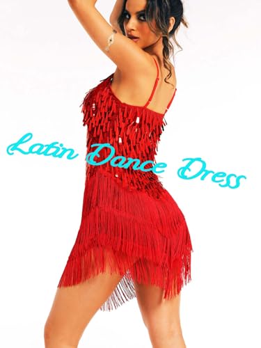 GORAIS Tassel Latin Dance Dress Royal Blue Sequin Fringe Dresses for Women3