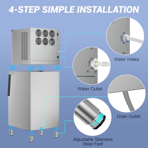 Image of Commercial Ice Maker Machine 650 Lbs /24H, 350 Lbs Large Storage, Stainless Steel Commercial Ice Machine, 182 Ice Cubes /8-15 Min, Set Ice Thickness, 24H Timer Industrial Ice Machine for Bar, Cafe, etc