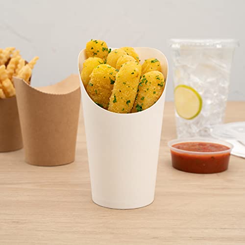 Restaurantware Bio Tek 16 Ounce French Fry Containers 100 Disposable Charcuterie Cups - Incline Design Round White Paper French Fry Cups Stackable For Waffles Chips or Popcorn by Restaurantware - Image 3