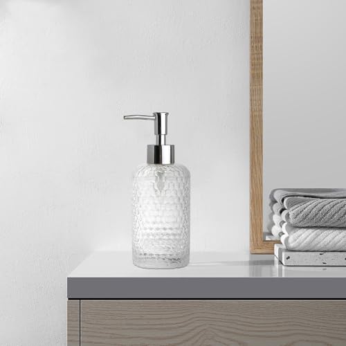 Image of Glass Hand Soap Dispenser Bathroom, Refillable Liquid 12.7oz Soap Dispenser with Rust-Proof Plastic Pump for Kitchen