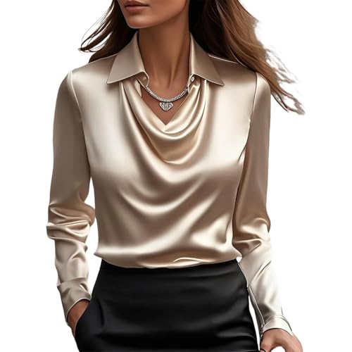 Women's Elegant Solid Color Collared Long Sleeve Shirts Formal Work T Shirts Casual 2025 Spring Office Tops