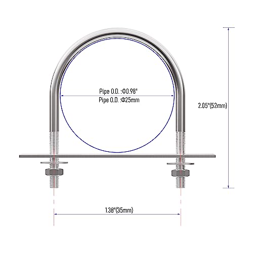 Image of 2 Sets 304 Stainless Steel Round Bend U-Bolts 0.98 inch(25mm) Inner Width 2.05 inch(52mm) Length M8 with Nuts, Frame Plate, Washers, Accessories for Boat Trailer Axle Sailboat Trailer