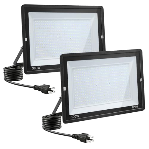 WuliFun 300W LED Flood Light Outdoor, 2Pack 30000LM Super Bright, IP66 Waterproof Outside Work...