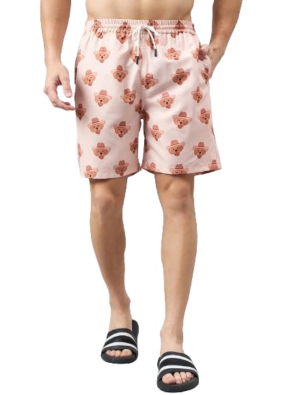 Men Beige Dog Animal Print Regular Swimwear Shorts Quick Dry Trunks with Mesh Lining and Elasticated Waist-image-41
