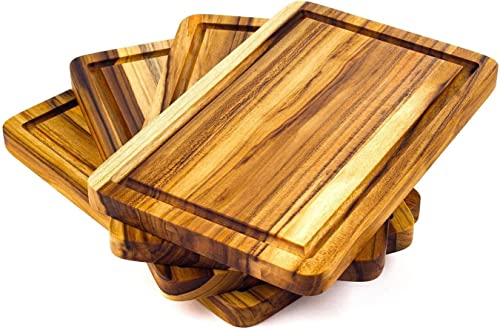 3Bros Premium Teak Wood Serving Plate Set - 4 Durable Cheese Plates - 7.5" X 11.8" - Sustainable, High-Quality Wood - Ideal For Charcuterie, Appetizers, And Entertaining - Stylish And Strong - Brown #TOP10