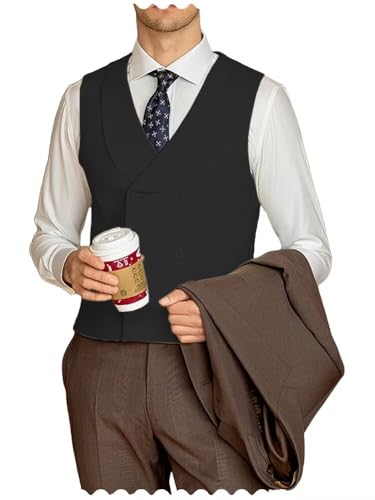 Men's Suit Vest Slim Fit Double Breasted Dress Vest Casual Business Formal Waistcoat